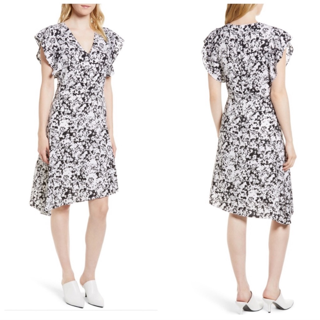 Lewit Silk Floral Asymmetrical Hem Dress